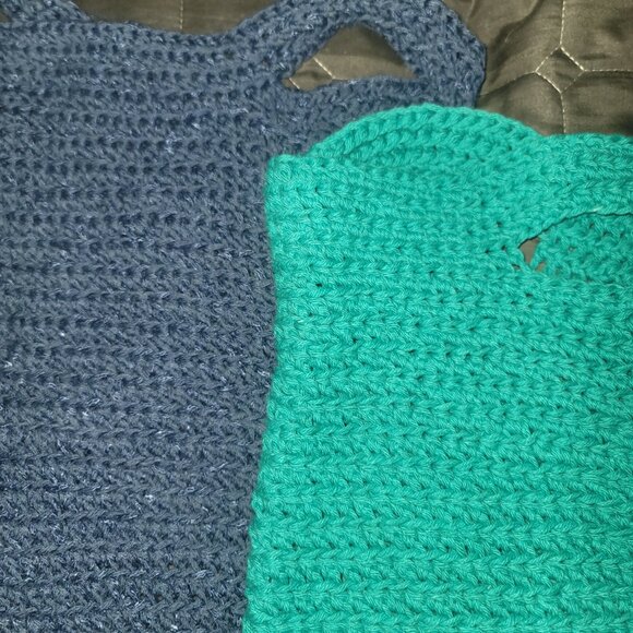 Set of 2 - Small Knitted Handbags - Handmade - Blue-Blue-Green - Picture 2 of 4